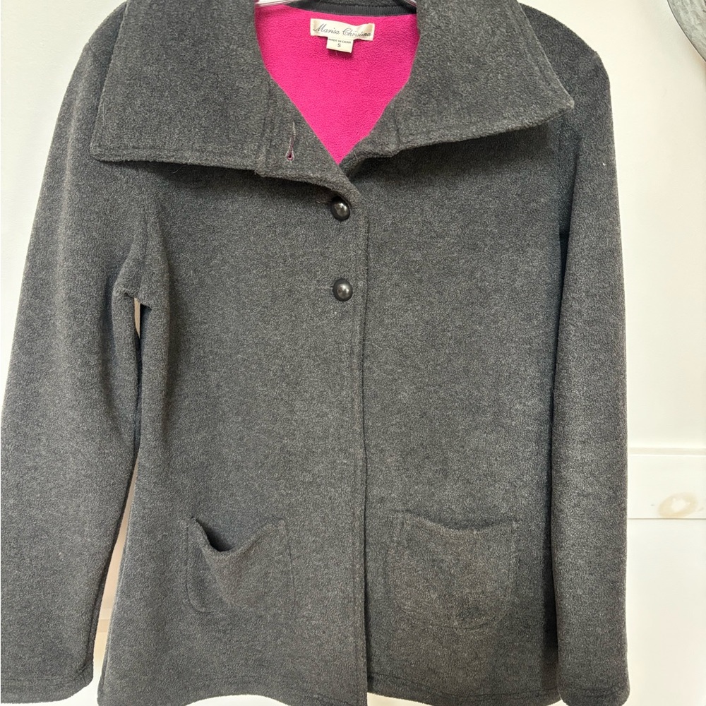Marisa Christina Women's Gray Wool-Blend Coat with Pink Lining